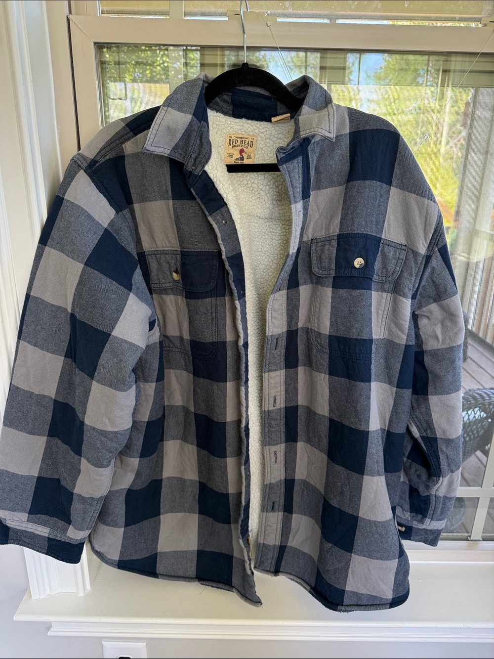 Men's Sherpa-Lined Plaid Shacket Jacket - Navy/Gray
